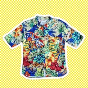 Vintage 90s Abstract Tropical Pattern Rayon Blouse by CLIO Sz M